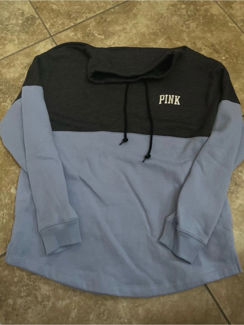 PINK Victoria's Secret Two-Tone Pullover Hoodie in Black and Light Blue